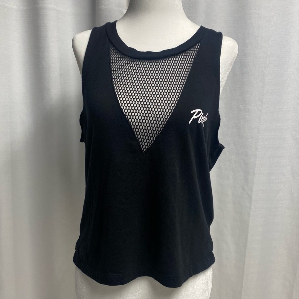 PINK Black crop top tank top with netting on chest Size Medium